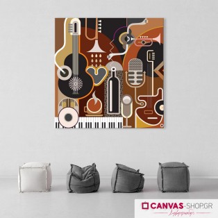 Μουσικά όργανα, πίνακας σε καμβά