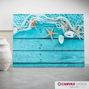 Αστερίες και κοχύλια με δίχτυα, πίνακας σε καμβά