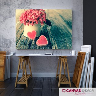 Γλαστράκι με καρδιές, πίνακας σε καμβά