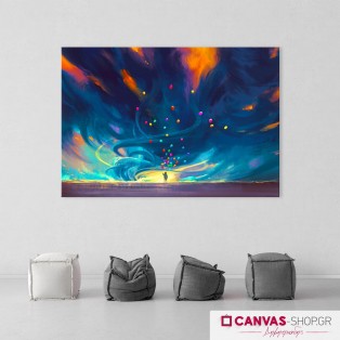 Παιδί με Χρωματιστά Μπαλόνια , πίνακας σε καμβά