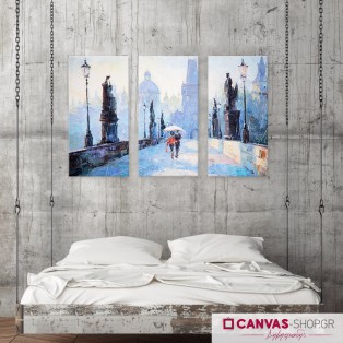 Βόλτα στην βροχή, τρίπτυχος πίνακας σε καμβά