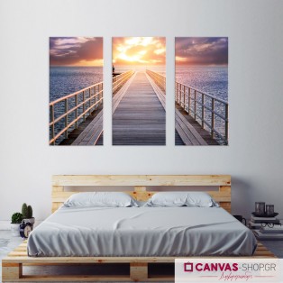 Αποβάθρα - Ηλιοβασίλεμα, τρίπτυχος πίνακας σε καμβά