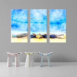 Βάρκες, τρίπτυχος πίνακας σε καμβά