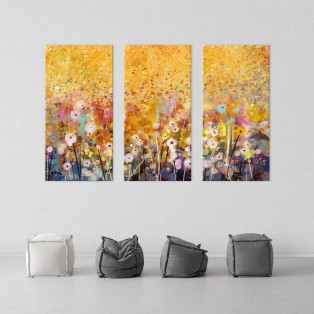 Λουλούδια, τρίπτυχος πίνακας σε καμβά