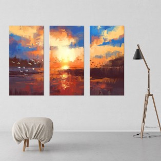 Ηλιοβασίλεμα, τρίπτυχος πίνακας σε καμβά