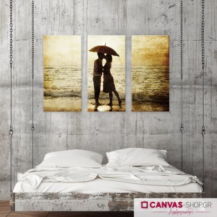 Ζευγάρι με Ομπρέλα, τρίπτυχος πίνακας σε καμβά