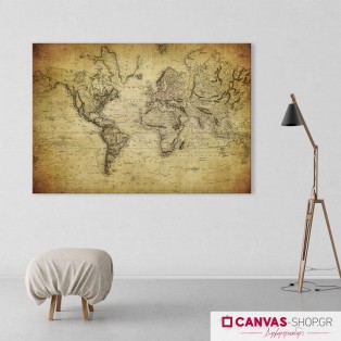 Vintage Παγκόσμιος Χάρτης, πίνακας σε καμβά